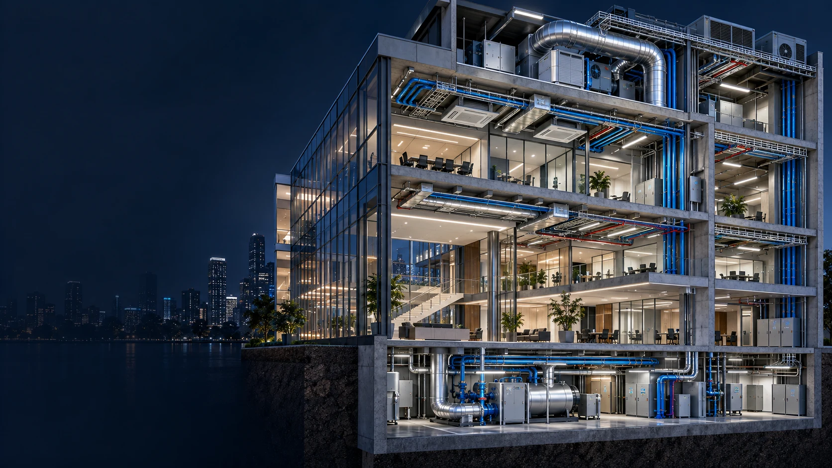 Visualizzazione illustrativa di impianti integrati nell’edificio